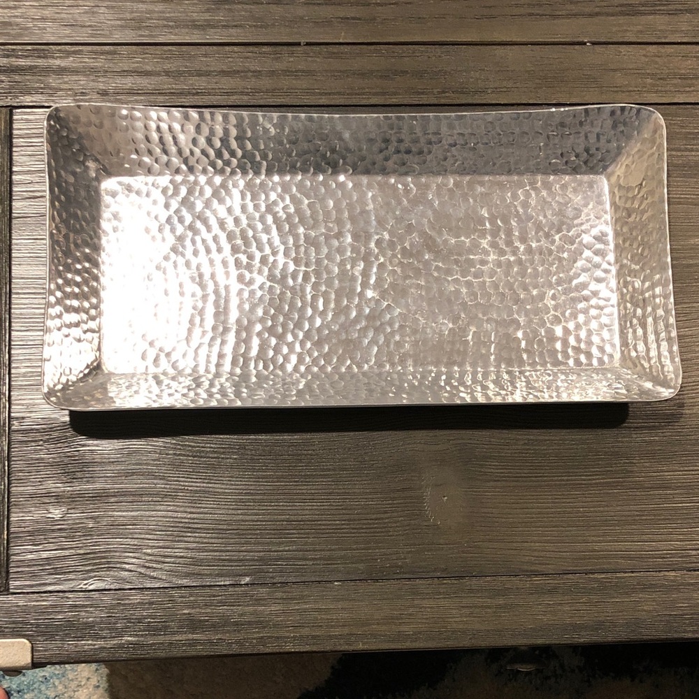 Hammered Design Silver Color Rectangular Tray